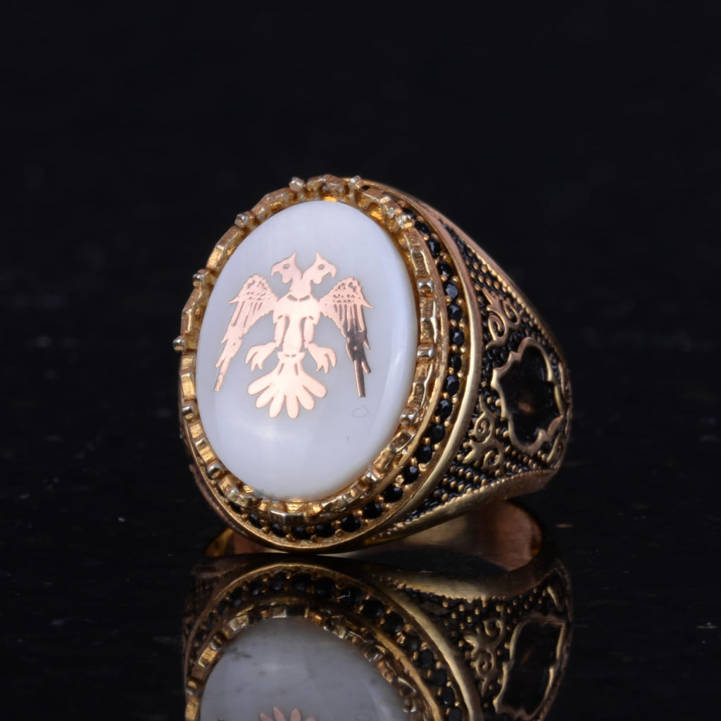 Double-Headed Eagle Ring - 925 Sterling Silver Gold Plated Men's Ring — 6