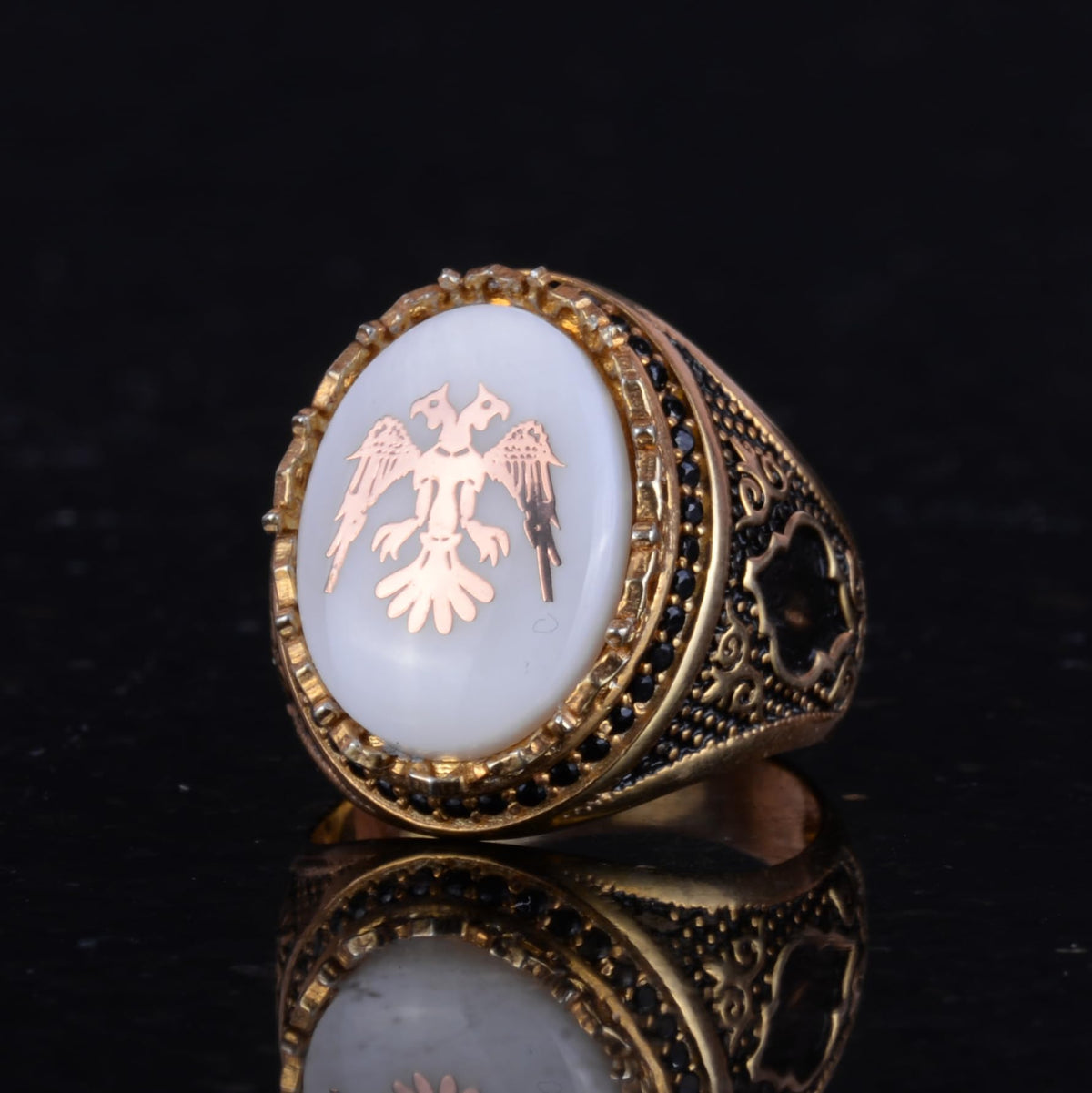 Double-Headed Eagle Ring - 925 Sterling Silver Gold Plated Men's Ring — 6