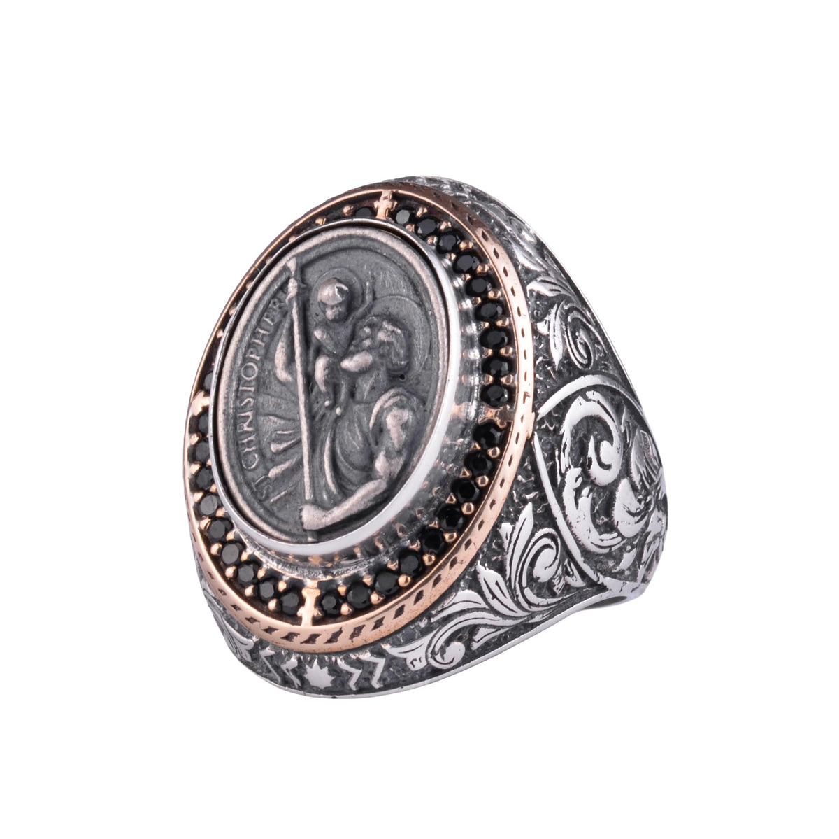 KAMBO Symbolic Large Men's Ring 925 Sterling Silver - Motif Statement Ring - Antique Inspired Vintage Byzantine Engraved Men's Jewelry (Grim Reaper)