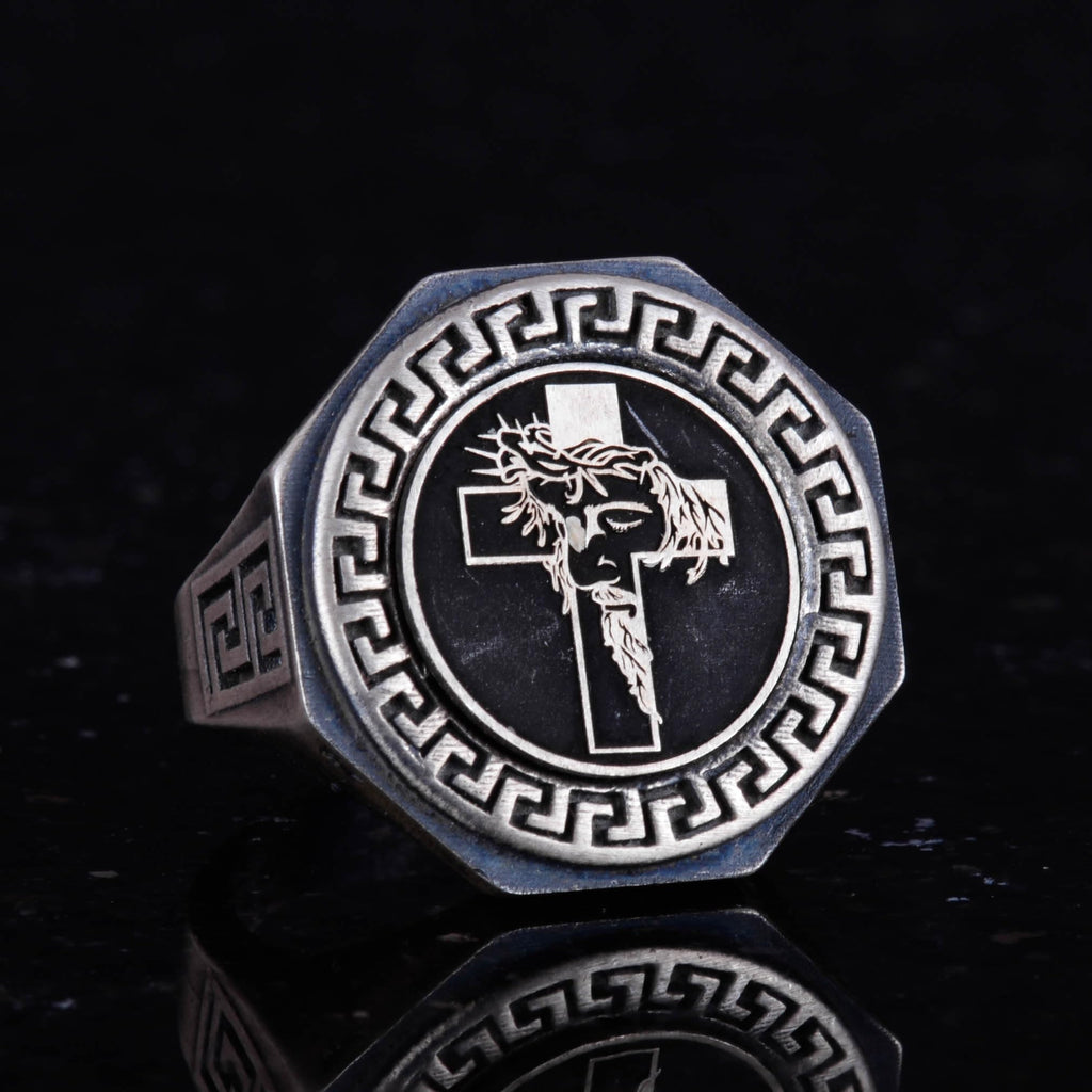 925 Sterling Silver Ring - Greek Key Pattern Men's Ring - Handmade Ring — 5
