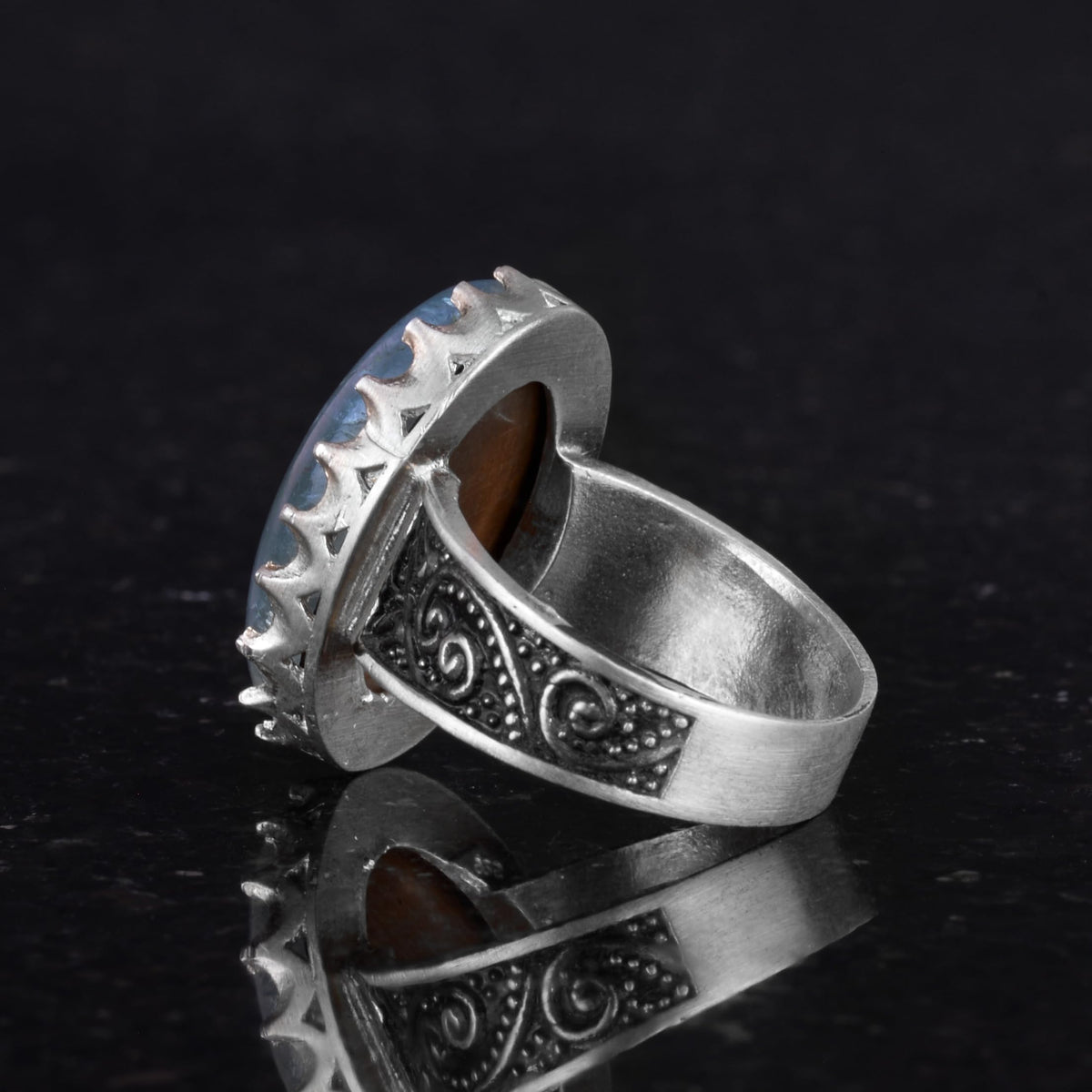 Natural Aquamarine Stone Ring - 925 Sterling Silver Handmade Ring — 7