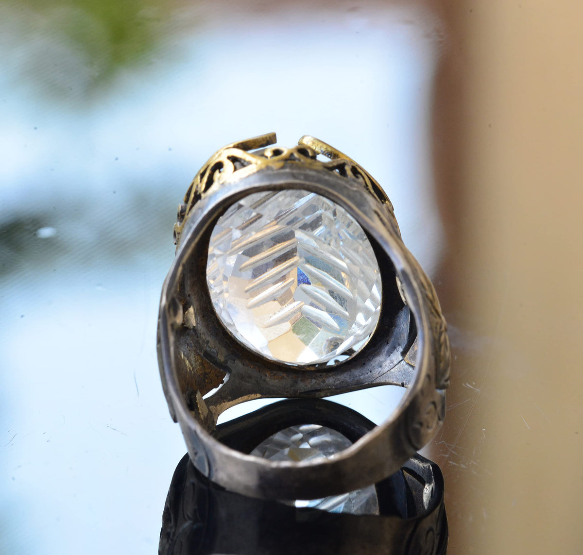Crystal Stone Silver Men's Ring — 7