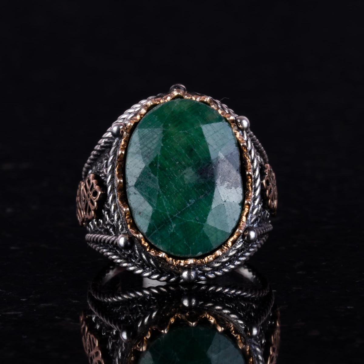 925 Sterling Silver Ring - Natural Emerald Stone (Model-2) — 4