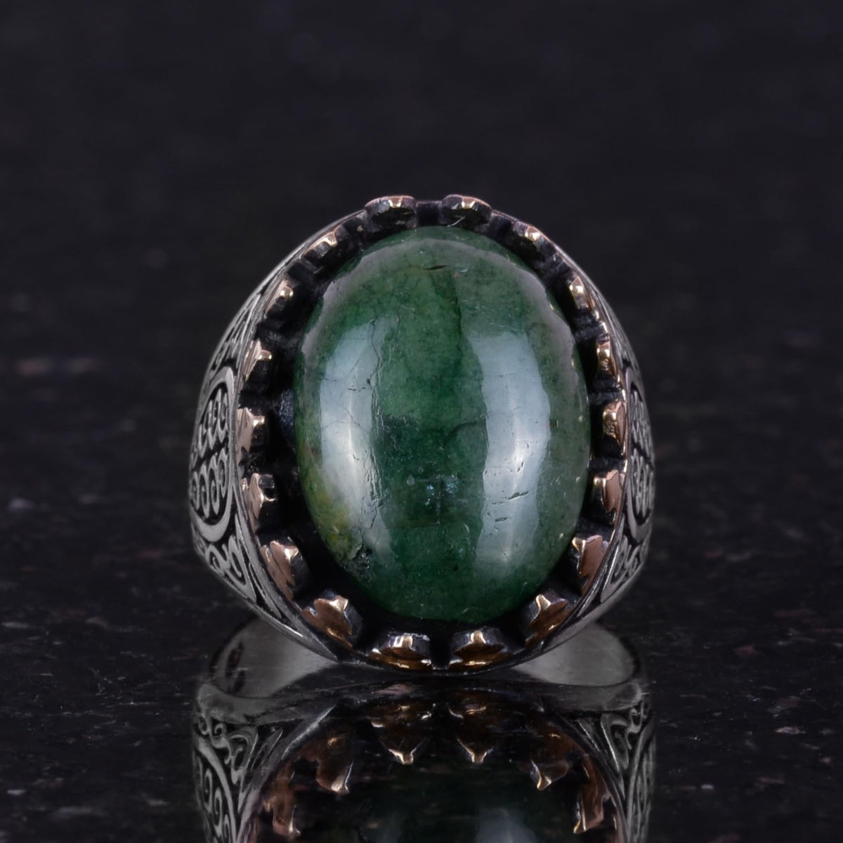 925 Sterling Silver Men's Ring - Natural Emerald Stone — 3