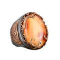 925 Sterling Silver Men's Ring, Amber Stone