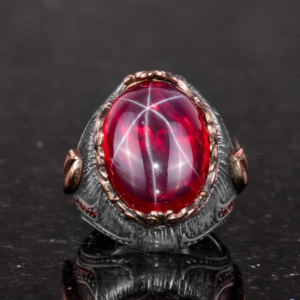 Natural Star Ruby Stone Silver Men's Ring, Handmade Ring, Sultan Ring — 4