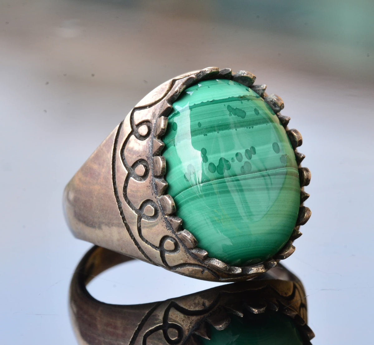 Natural Malachite Natural Stone Ring - 925 Sterling Silver Malachite Ring — 3