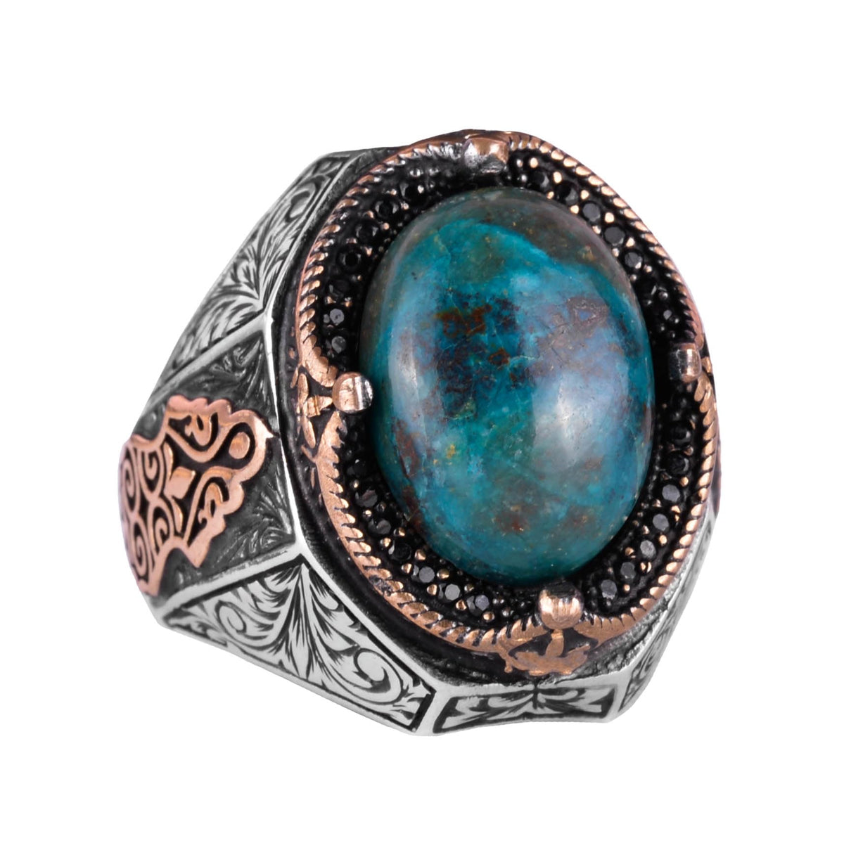 Handmade Azurite Stone Ring - 925 Sterling Silver Men's Ring, Insight and Clarity Design