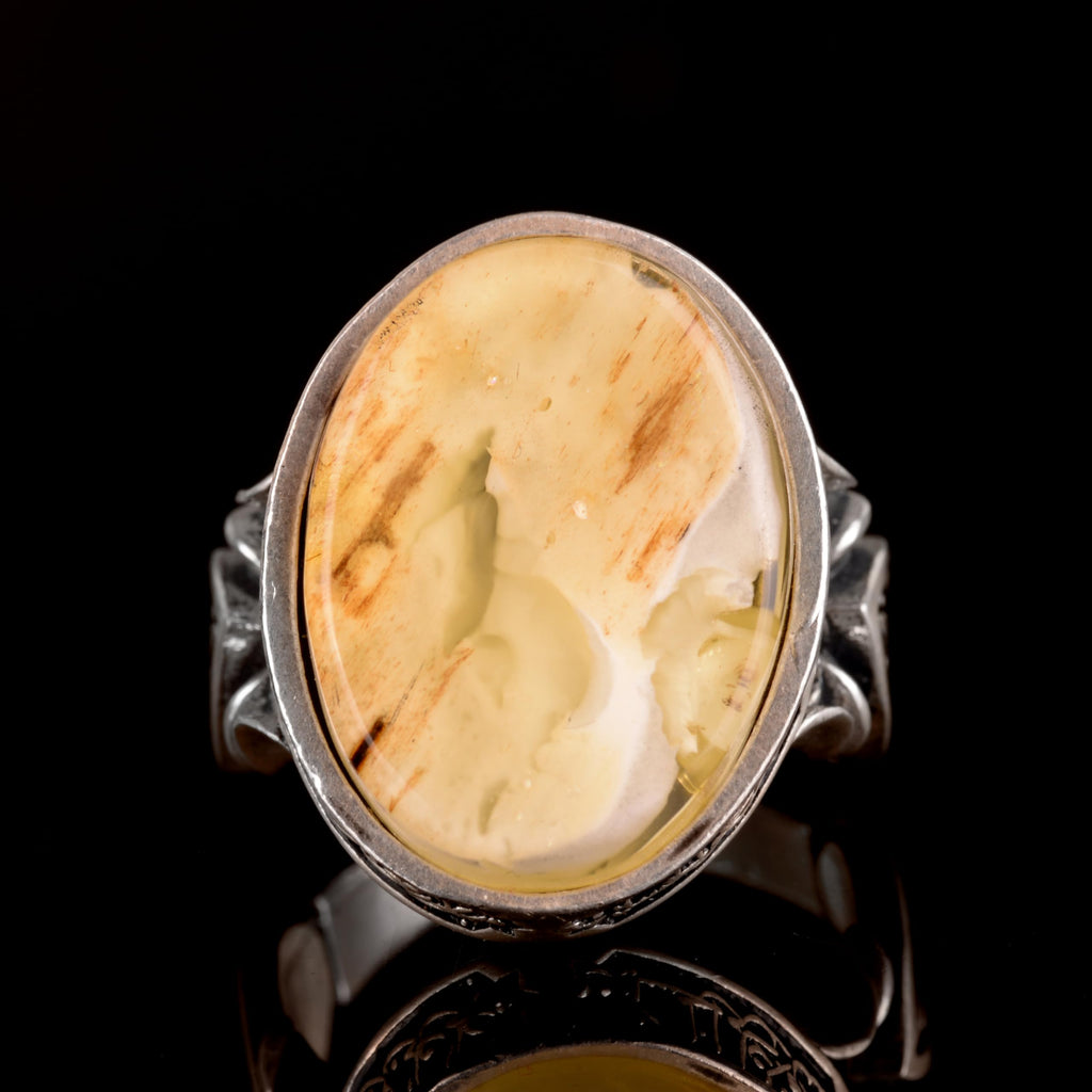 Natural Large Oval Amber Stone Ring — 2