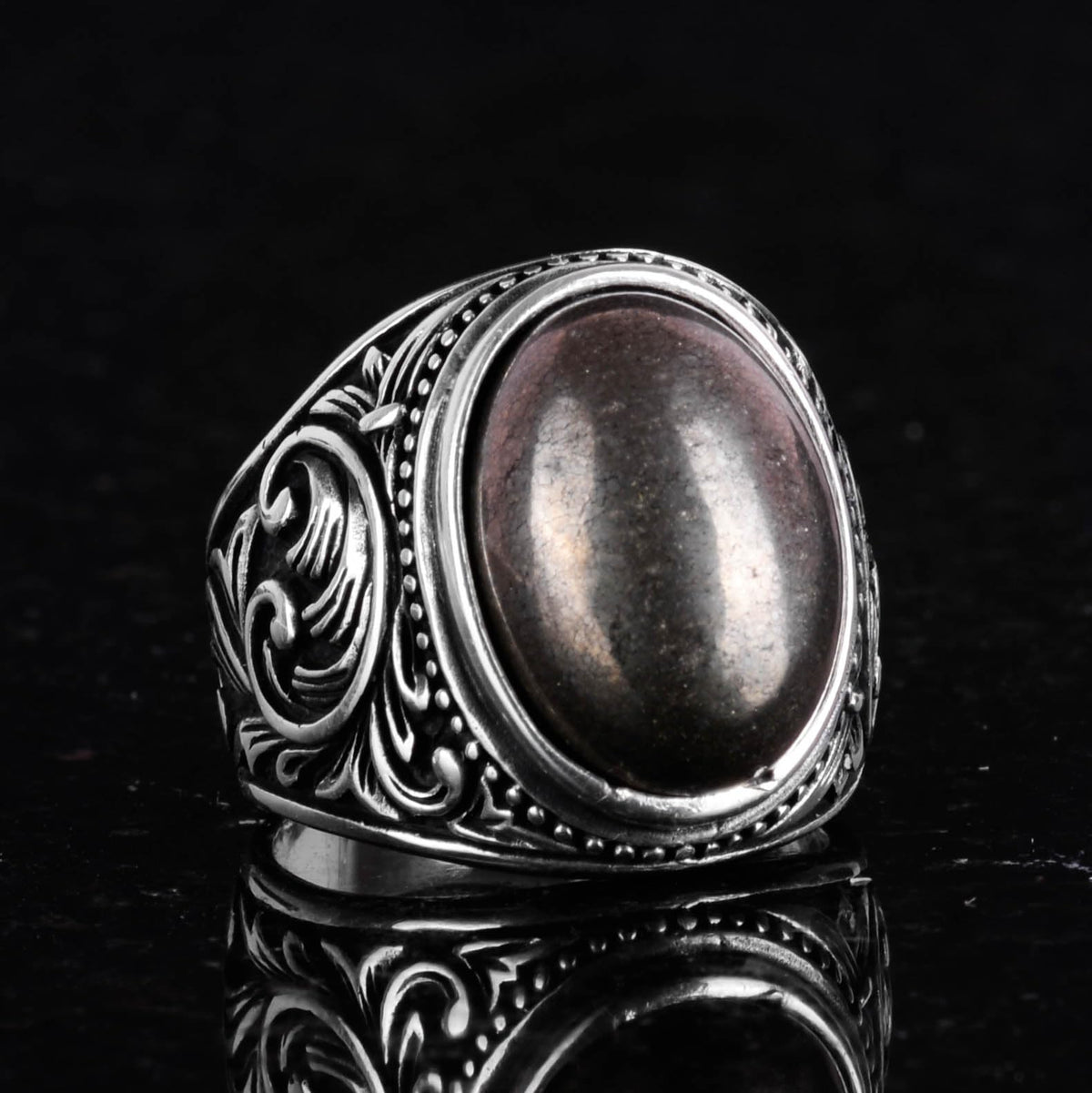 925 Sterling Silver Men's Ring, Handmade Natural Pyrite Stone Ring - Prosperity Design — 6