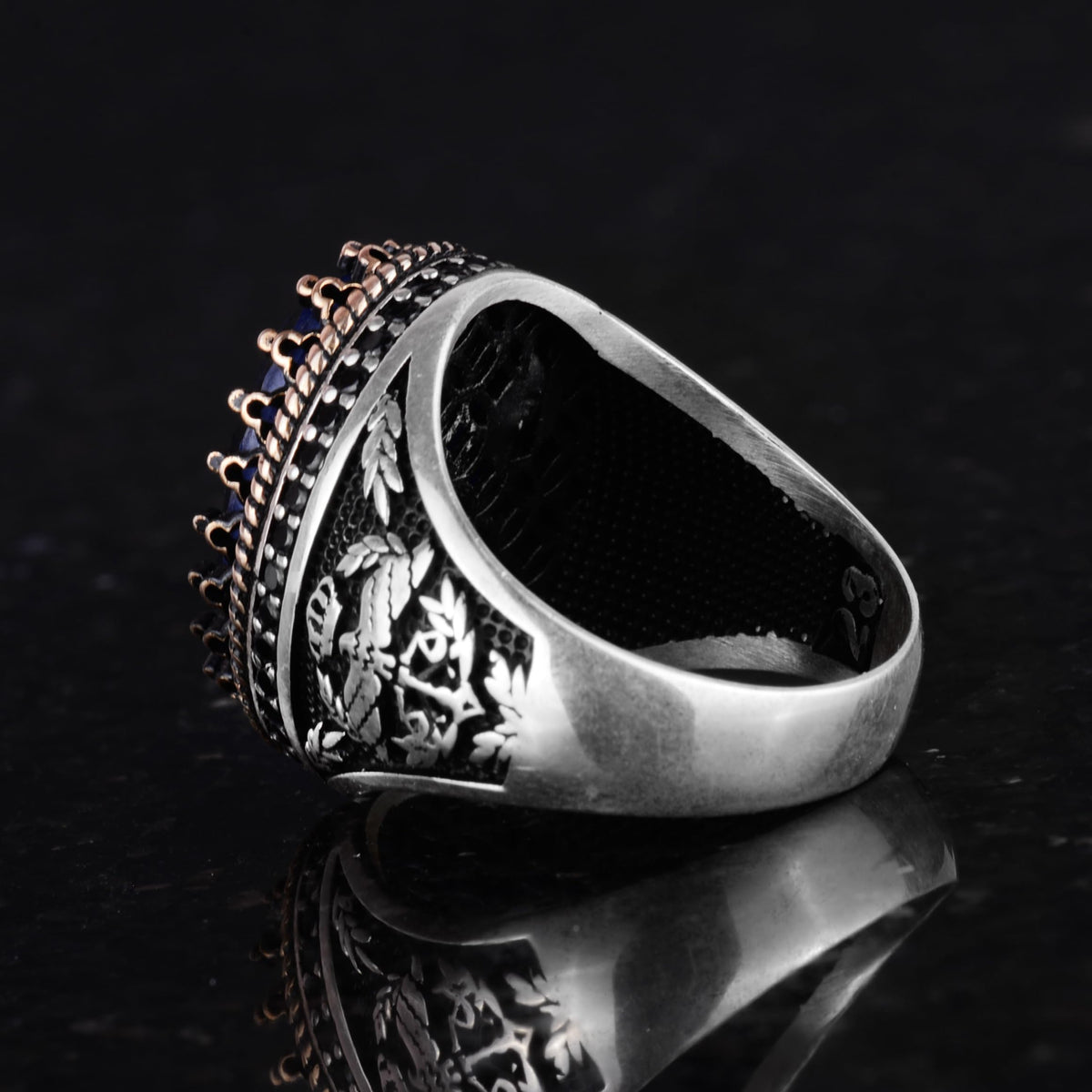 925 Sterling Silver Ring, Artificial Stone Ring, Eagle Symbol Ring, Handmade Ring (Artificial Blue Paraiba) — 7
