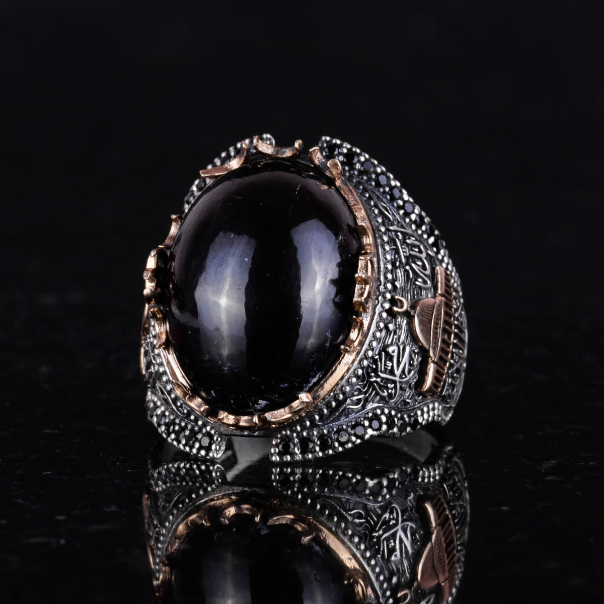 Silver Natural Cabochon Garnet Stone Ring, 925 Sterling Silver Ring, Unique Ring — 3