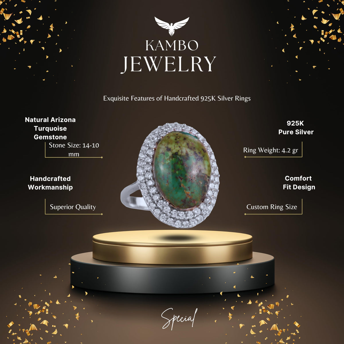 Arizona Turquoise Stone Women's Ring (Model-2) — 2
