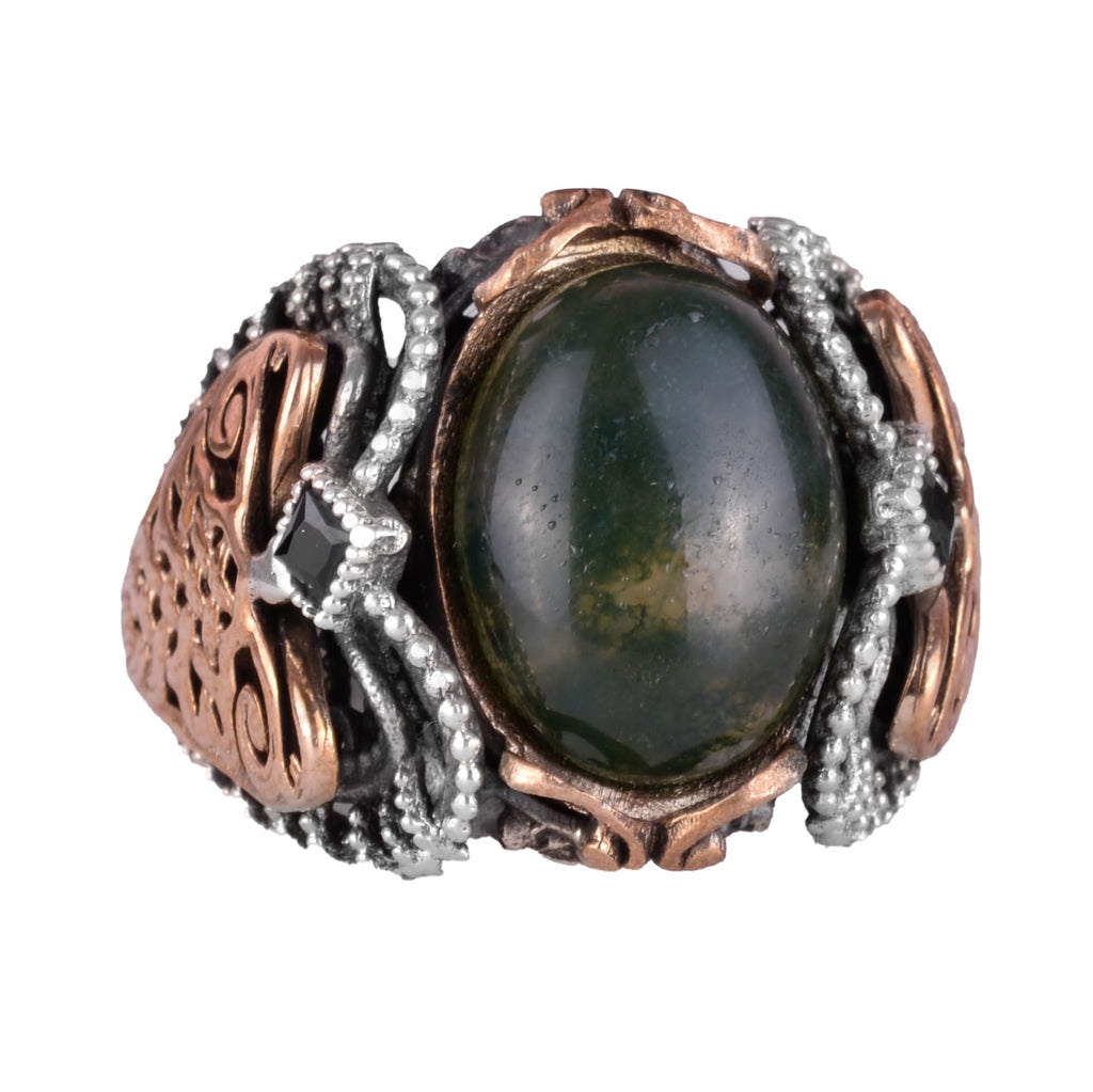 Natural Moss Agate Stone, 925 Sterling Silver Men's Ring