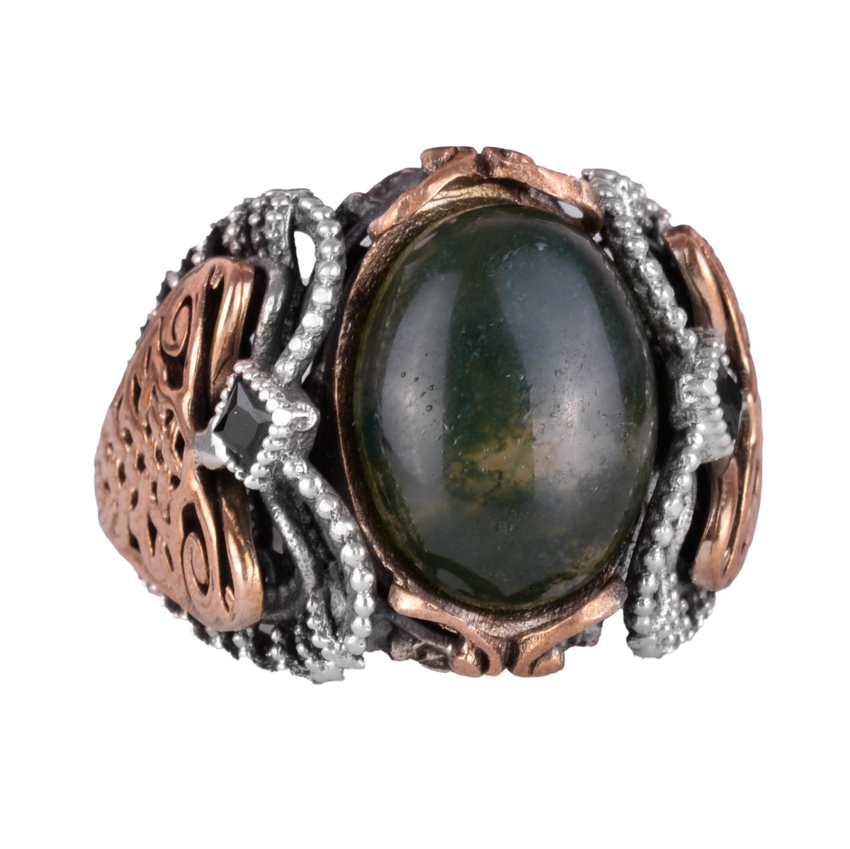 Natural Moss Agate Stone, 925 Sterling Silver Men's Ring