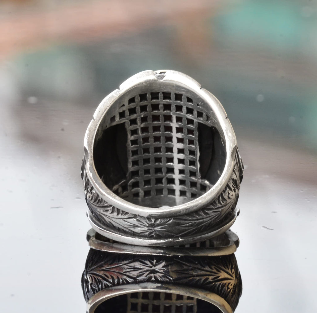 KAMBO Handmade Genuine Natural Bloodstone Ring 11.15 Carat, 925 Sterling Silver Ottoman Signet Ring, Middle Eastern Ethn