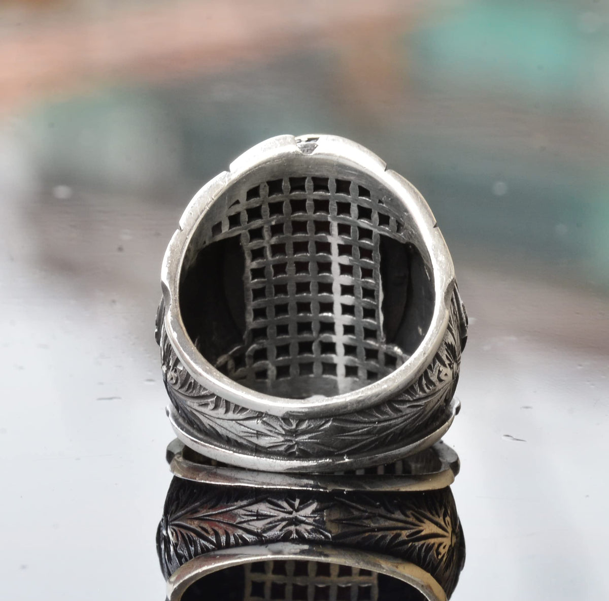 KAMBO Handmade Genuine Natural Bloodstone Ring 11.15 Carat, 925 Sterling Silver Ottoman Signet Ring, Middle Eastern Ethn