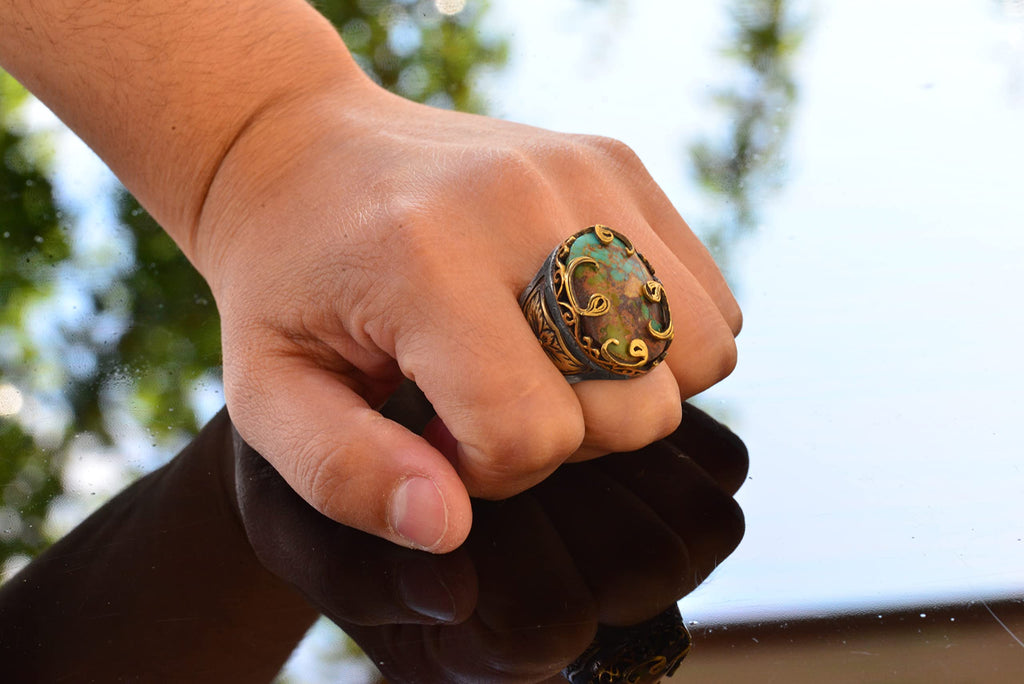 925 Sterling Silver Arizona Turquoise Gemstone Men's Ring — 7