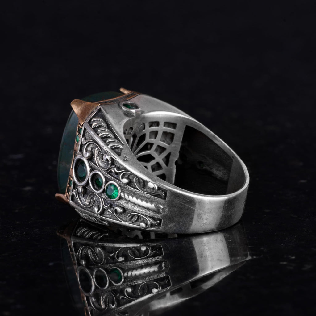 925 Sterling Silver Ring - Natural Bloodstone Ring - Handmade Ring — 7
