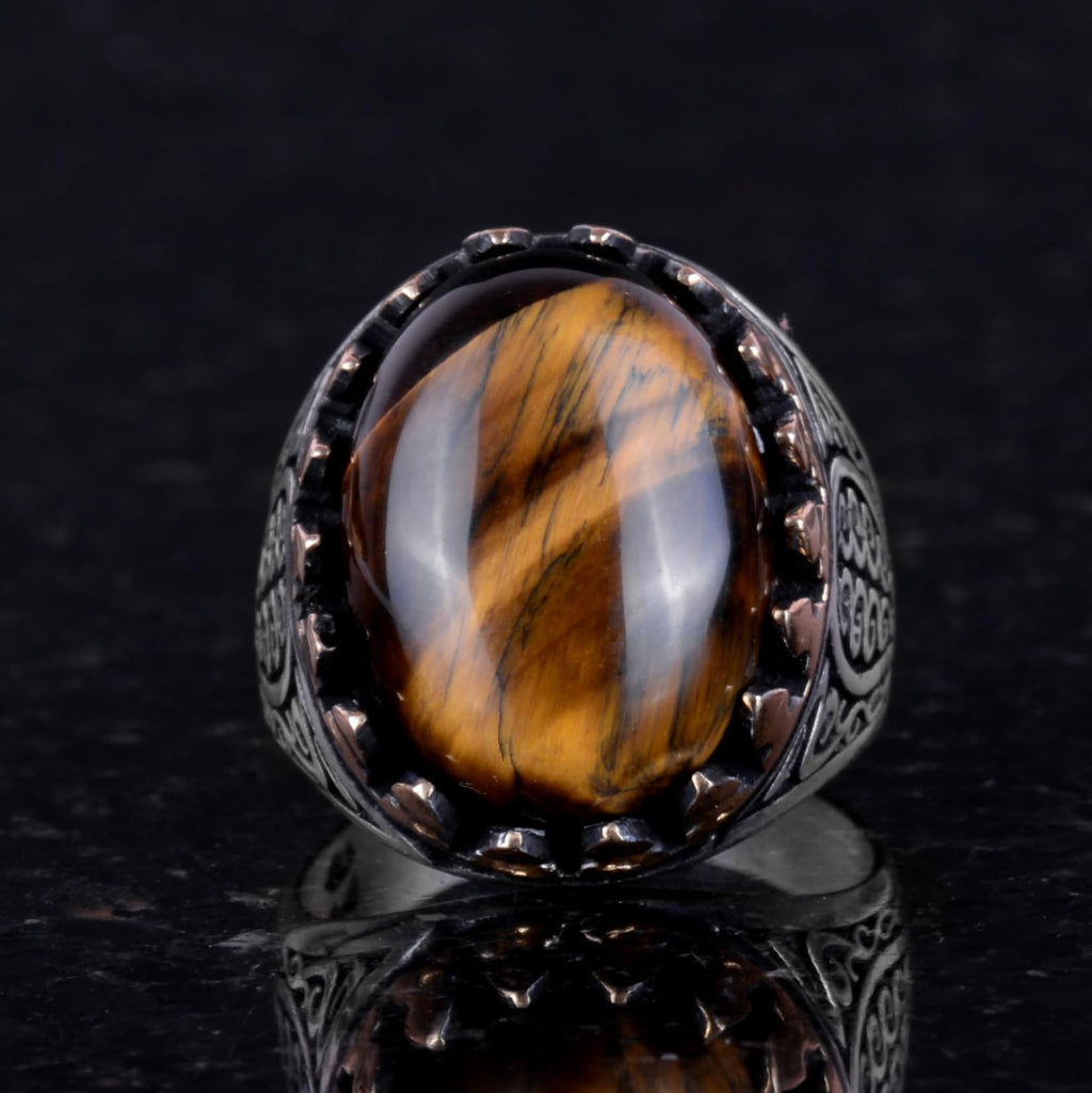 925 Sterling Silver Men's Ring - Handmade Elegance with Natural Stone (Tiger's Eye) — 6