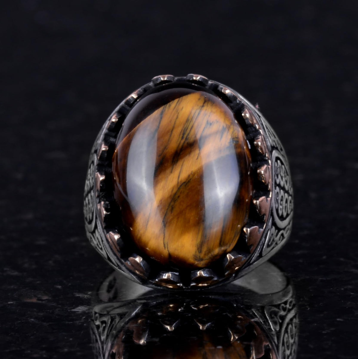 925 Sterling Silver Men's Ring - Handmade Elegance with Natural Stone (Tiger's Eye) — 6