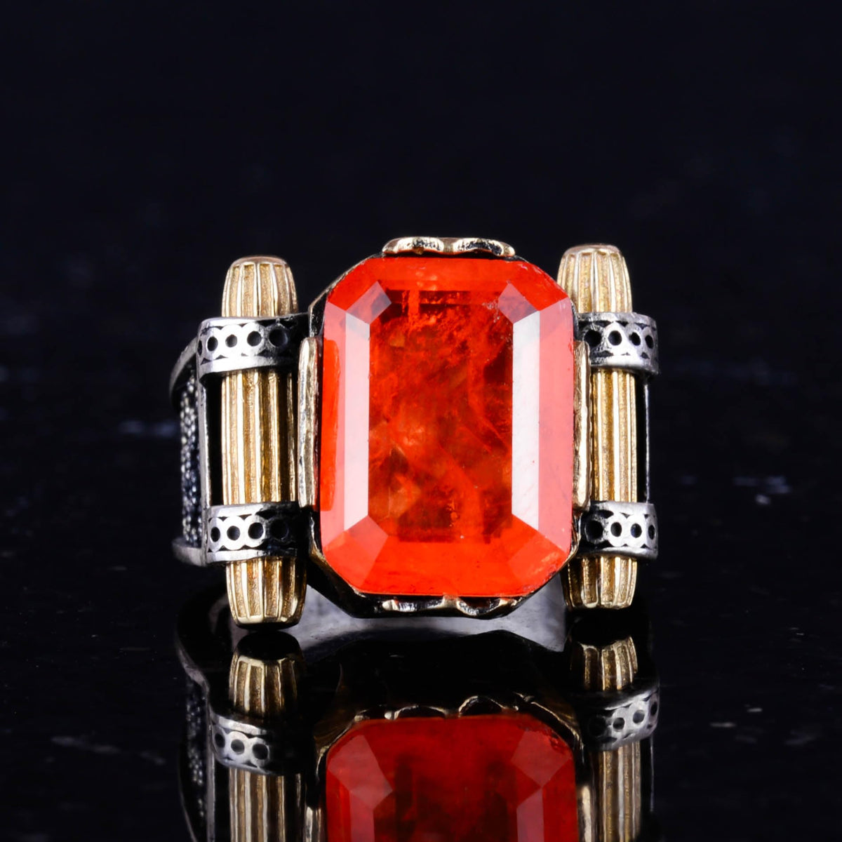 Kambo Synthetic Orange Paraiba Stone Ring - 925 Sterling Silver Handcrafted Men's Jewelry — 4