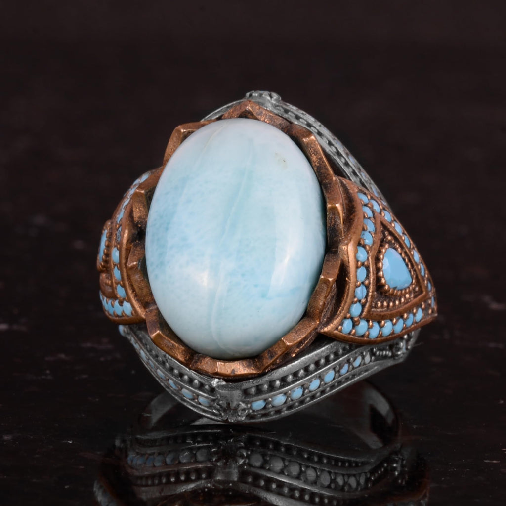 Natural Larimar Stone Handcrafted 925 Sterling Silver Ring — 6