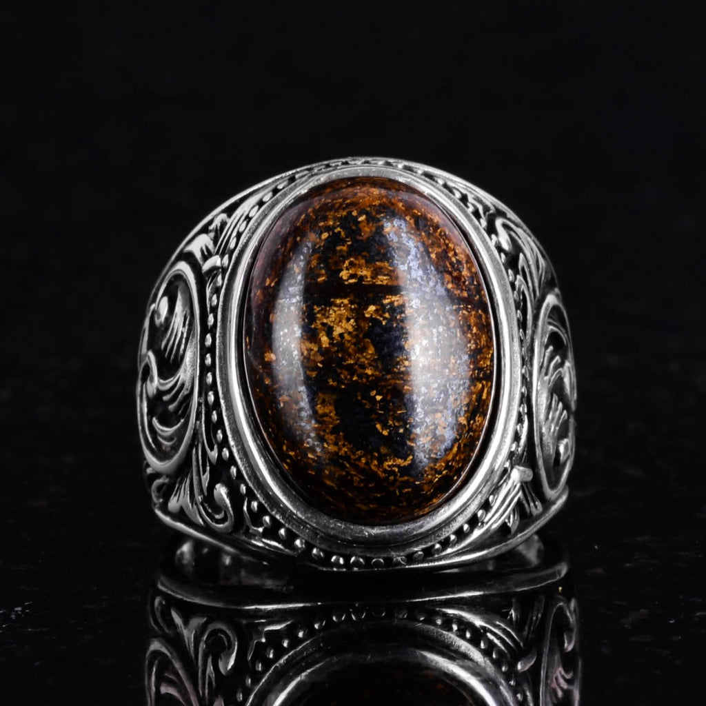 925 Sterling Silver Men's Ring, Handmade Bronzie Stone Ring — 4