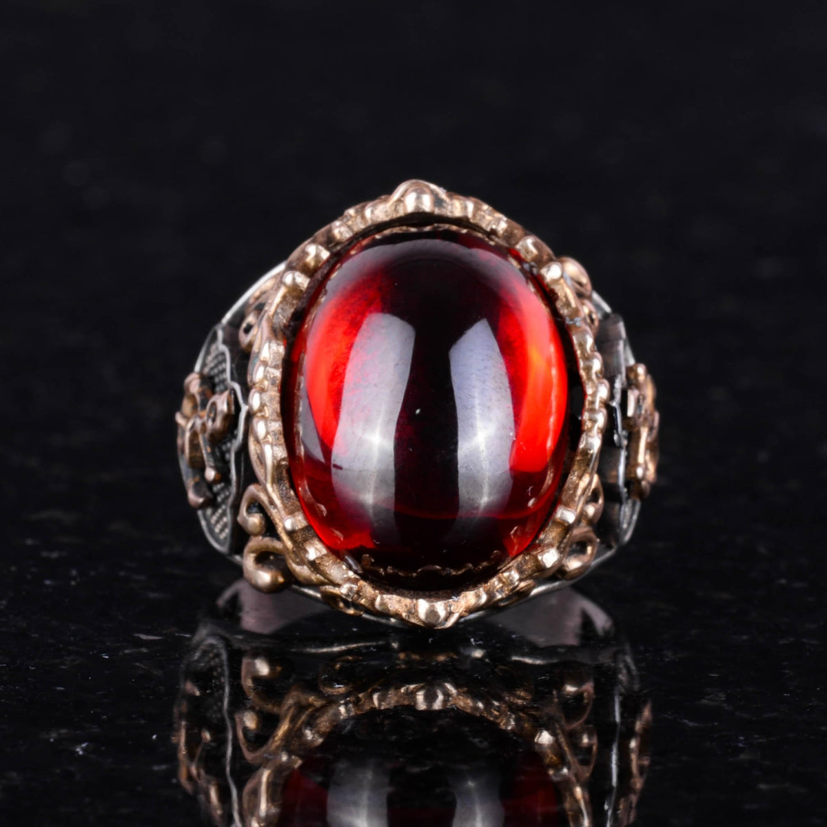 Silver Sailor Anchor Garnet Stone Ring — 5