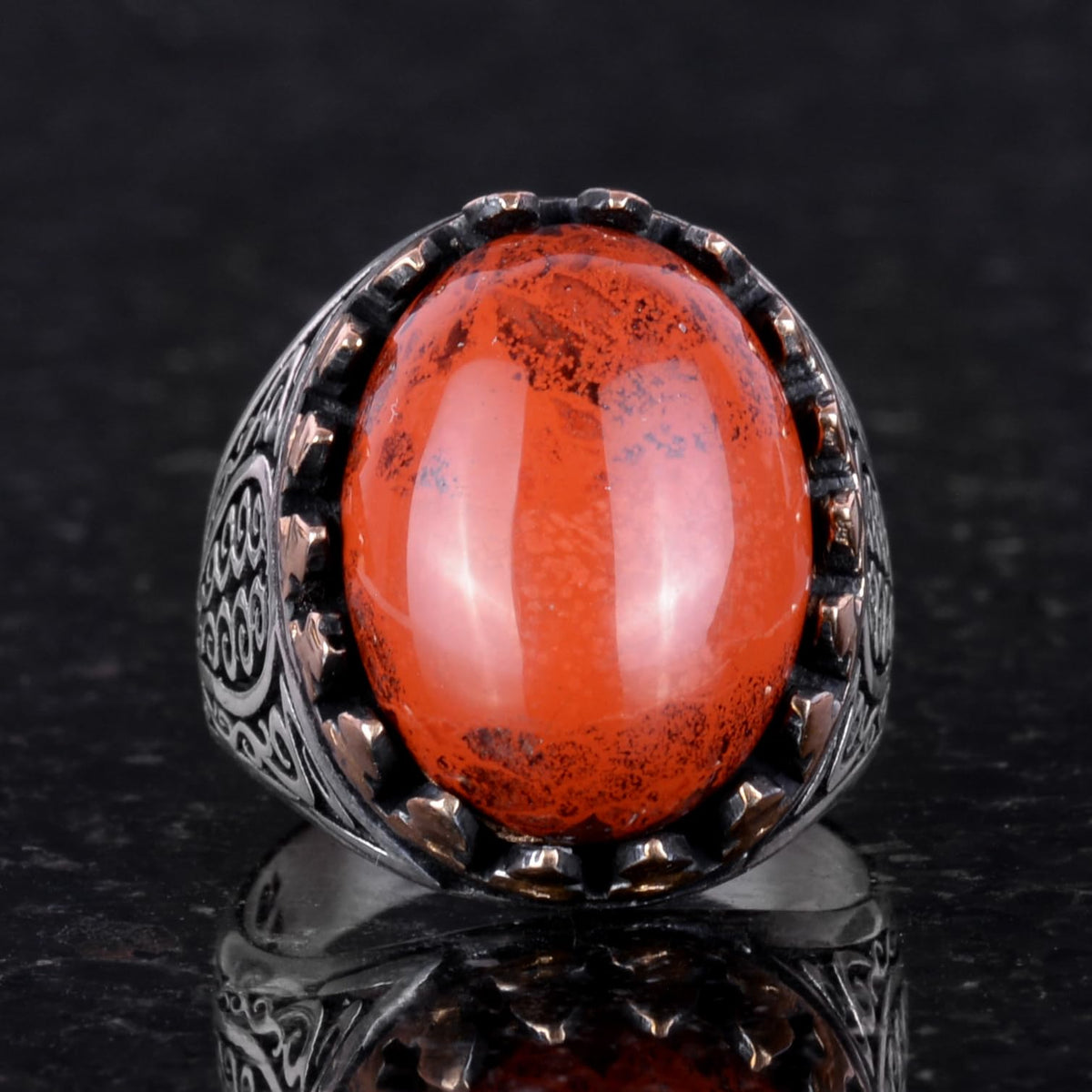 925 Sterling Silver Men's Ring with Natural Red Blood Stone - Handmade Elegance — 5