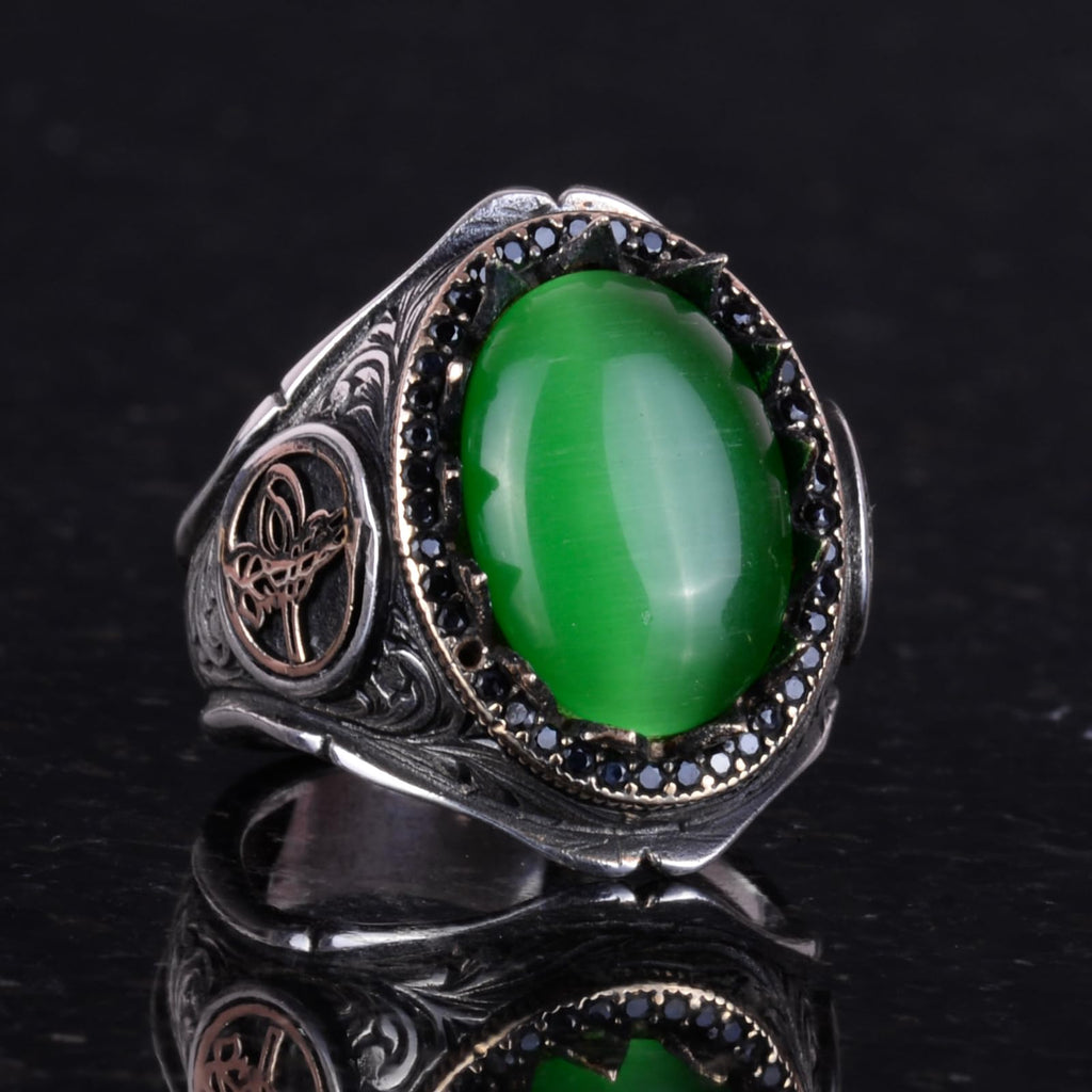 925 Sterling Silver Men's Ring - Natural Green Bluestone — 2