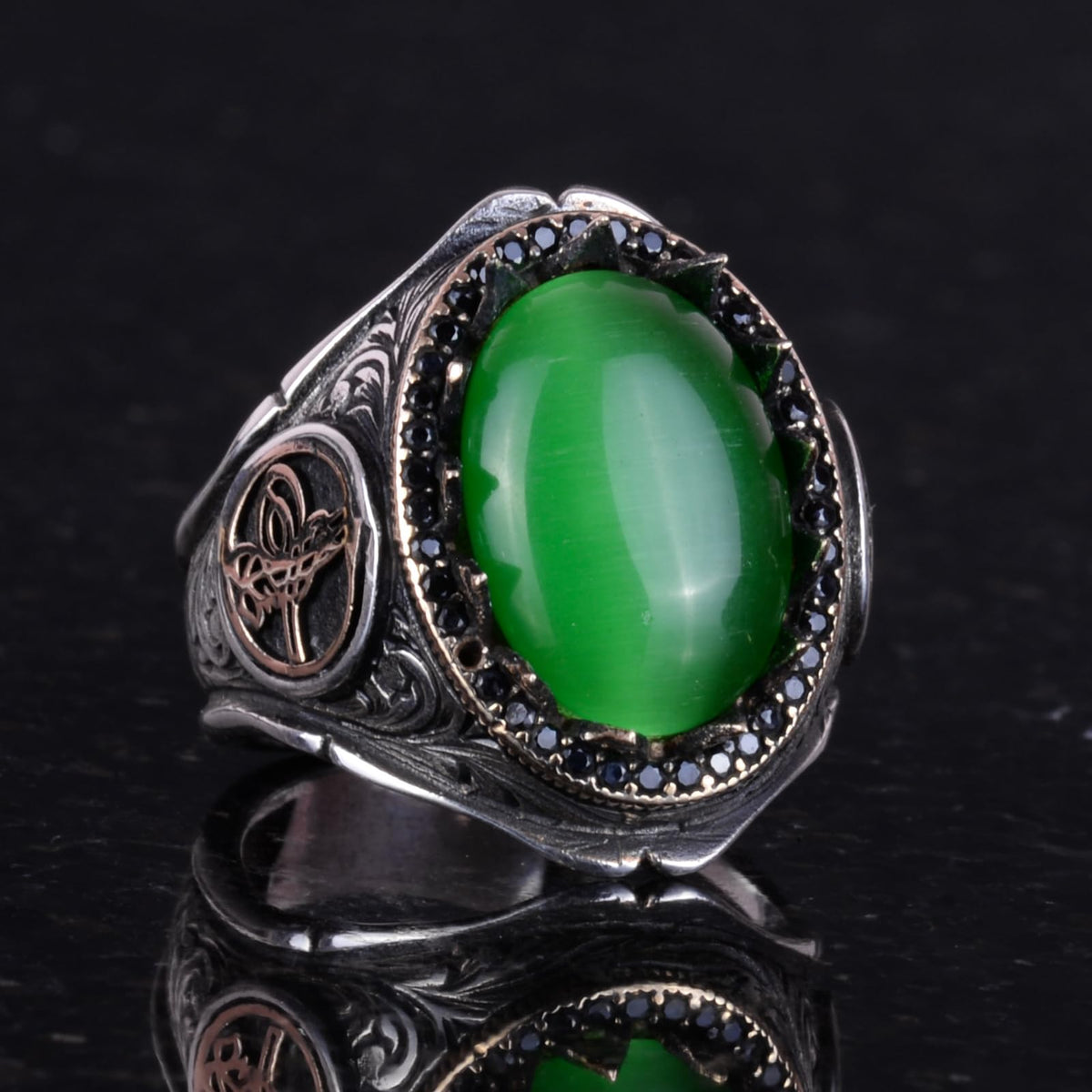 925 Sterling Silver Men's Ring - Natural Green Bluestone — 2