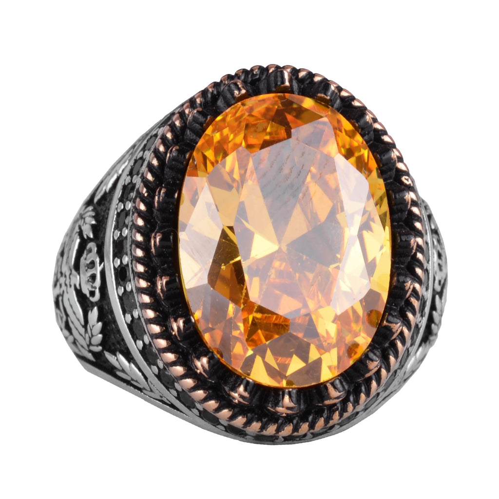 925 Sterling Silver Ring, Synthetic Stone Ring, Eagle Symbol Ring, Handmade Ring (Synthetic Citrine)