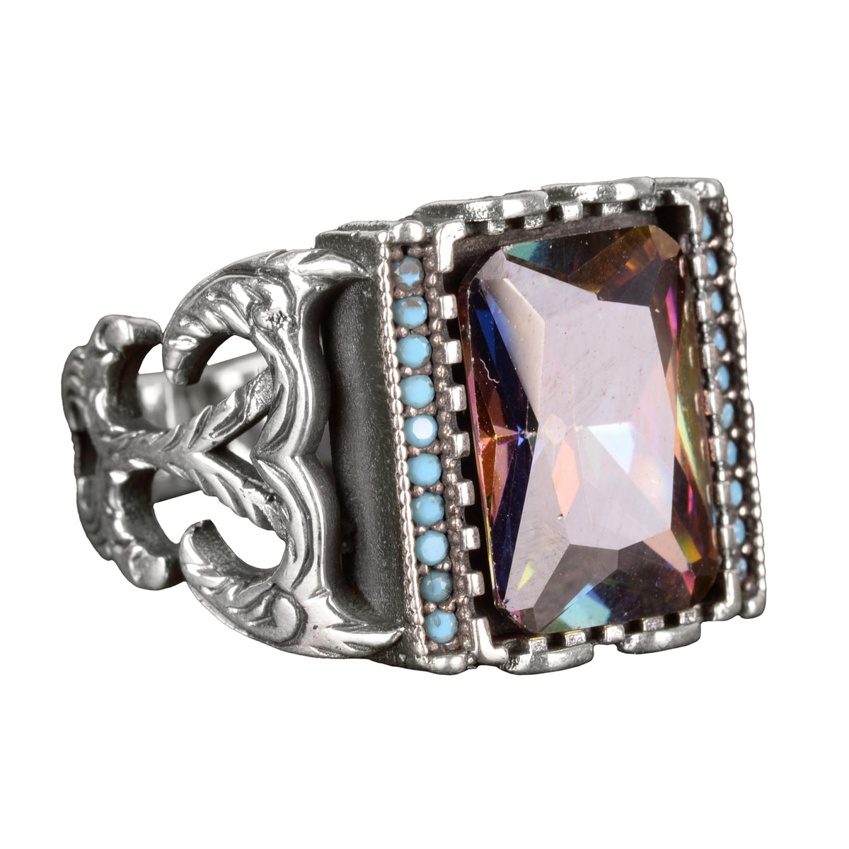 Mystic Topaz Stone 925 Sterling Silver Men's Ring