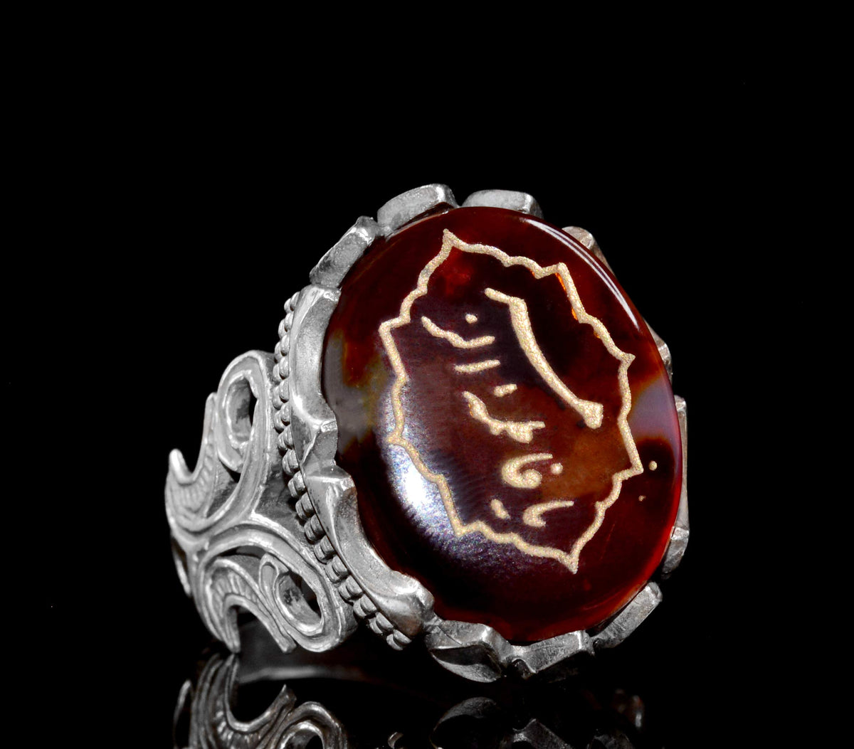 925 Sterling Silver Ring, Islamic Ring, Natural Agate Stone — 6