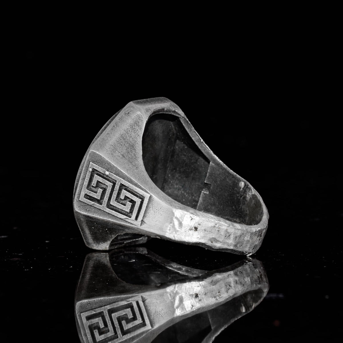 925 Sterling Silver Ring - Natural Star Garnet Stone - Greek Pattern — 8