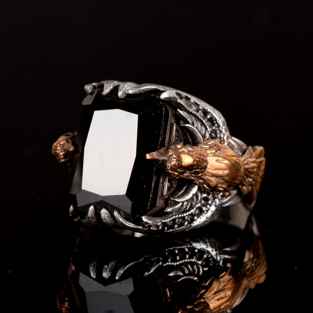 Natural Obsidian Stone Ring, 925 Sterling Silver Ring, Bird Ring — 4