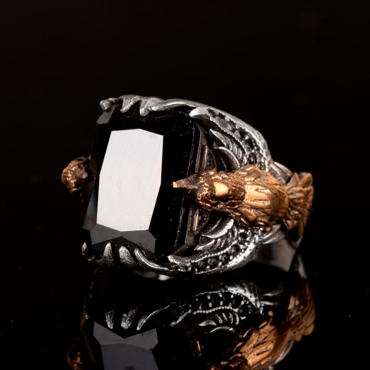 Natural Obsidian Stone Ring, 925 Sterling Silver Ring, Bird Ring — 4