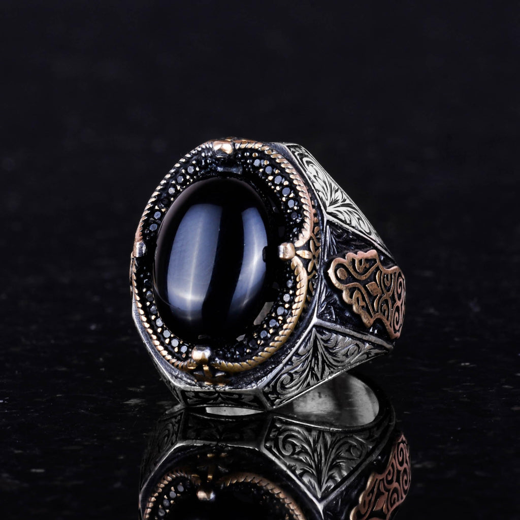 Natural Onyx Stone Ring - 925 Sterling Silver Men's Ring — 5