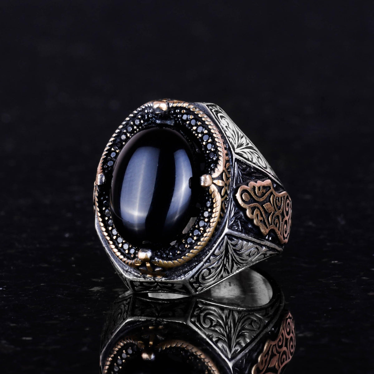 Natural Onyx Stone Ring - 925 Sterling Silver Men's Ring — 5