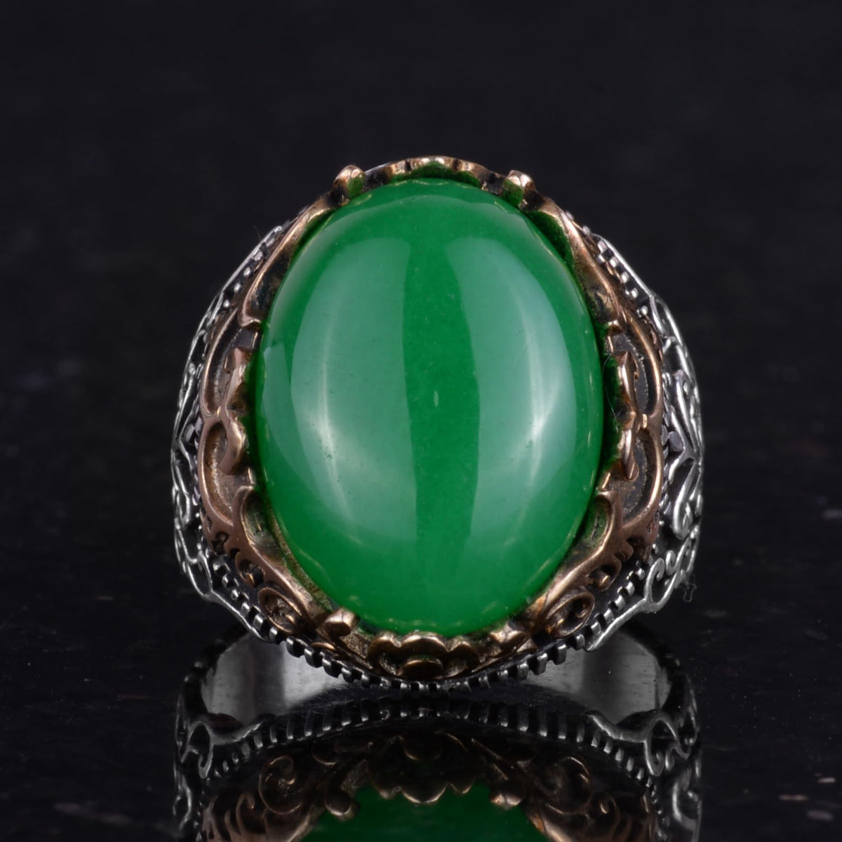 Natural Jade Stone Handmade Ring - 925 Sterling Silver — 4