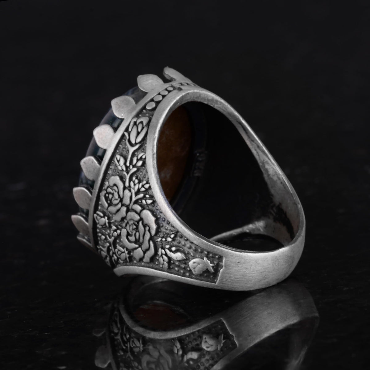 Natural Mossy Agate Stone Ring - Rose Pattern Ring - 925 Sterling Silver Ring — 7