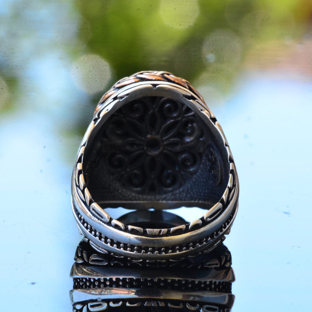 Handmade Silver Men's Ring | Copper and Green Stone Inlay | Bold and Stylish Design — 5
