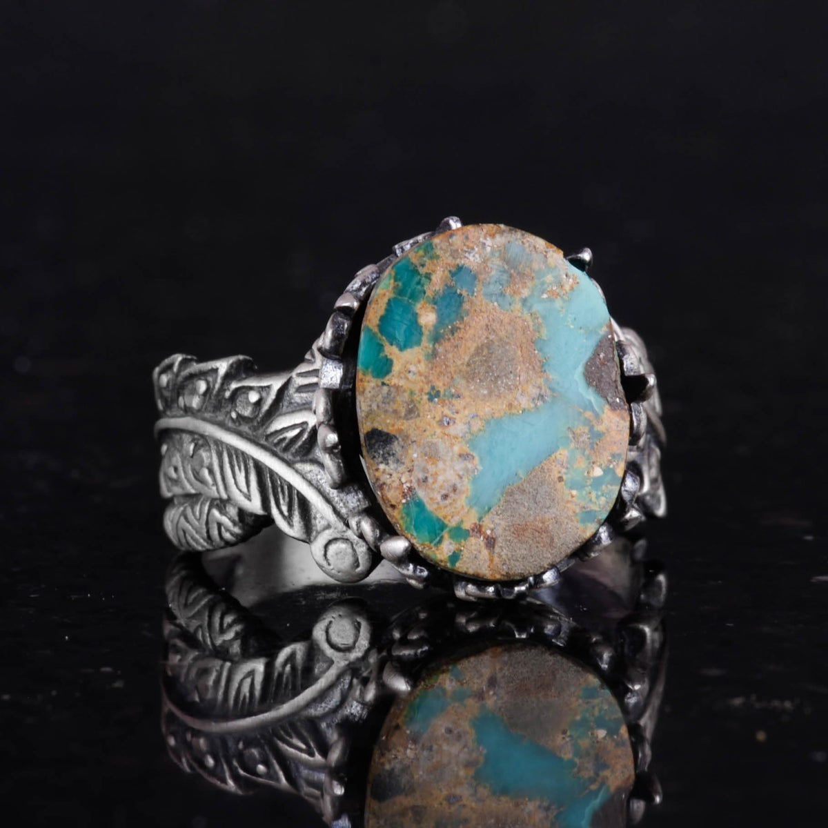 Natural Arizona Turquoise Stone Ring, 925 Sterling Silver Ring (Model-5) — 5