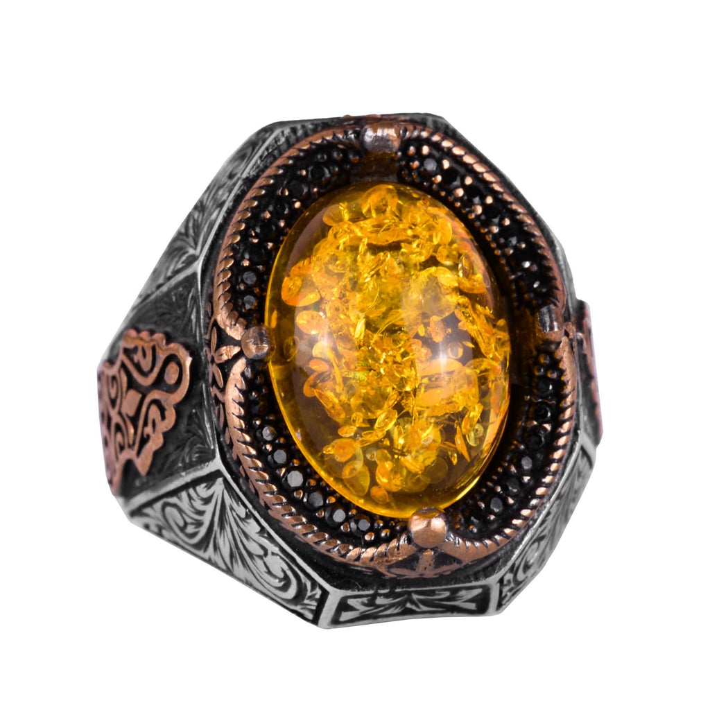 Stylish Handmade 925 Sterling Silver Men's Ring, Artificial Light Yellow Amber Stone