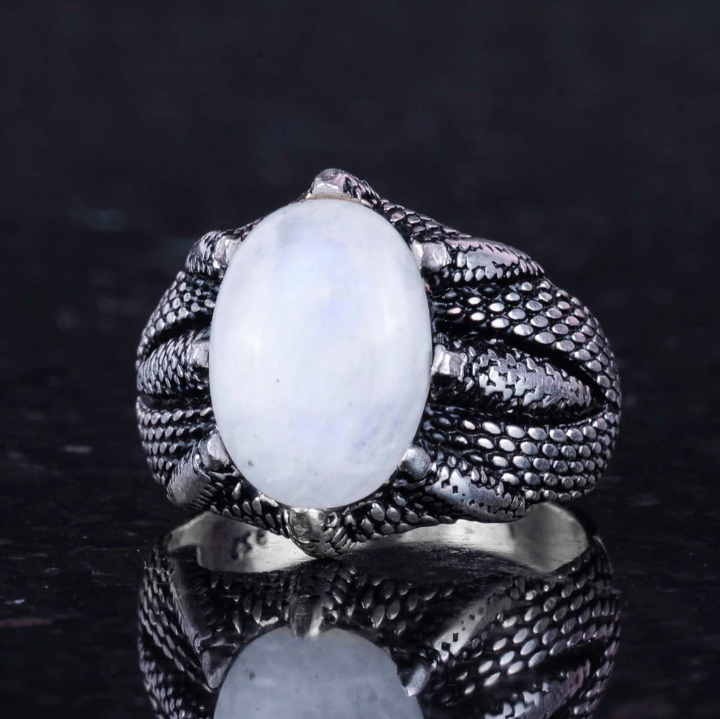 925 Sterling Silver Men's Ring, Natural Stone, Handmade Vintage Design Claw Ring (Larimar) — 6