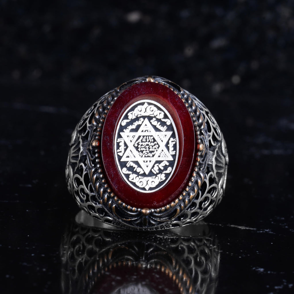 KAMBO Star of David Men's Ring – Geometric Historical Symbol Carved 925 Sterling Silver Oval Seal Ring – Vintage Handmade Statement Jewelry — 4