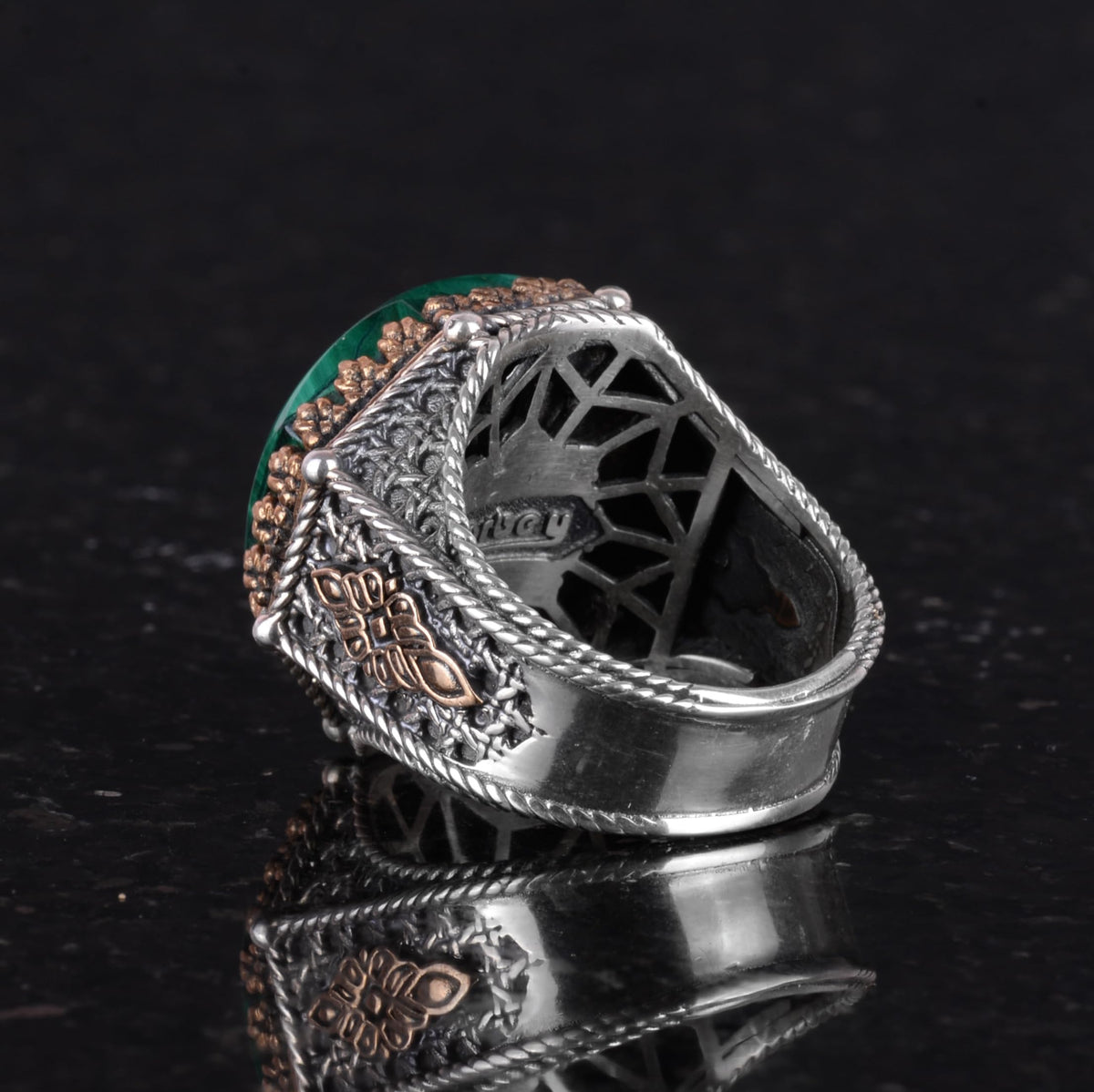Natural Malachite Stone Octagonal Ring - Handcrafted 925 Sterling Silver Jewelry — 6