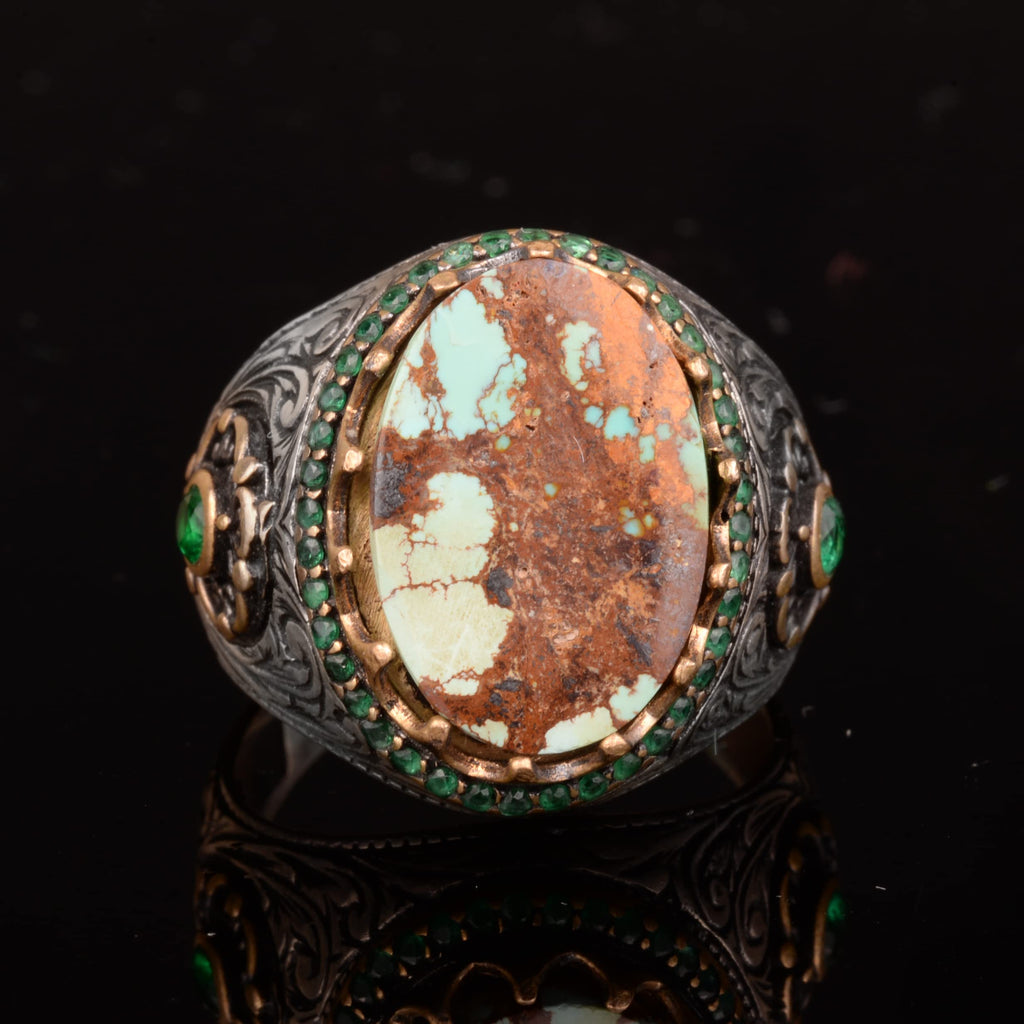 Handmade Natural Arizona Turquoise Stone Ring, 925 Sterling Silver, Sultan Ring (Model-3) — 3