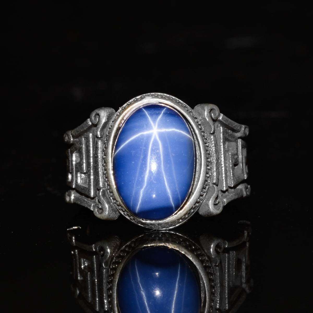 KAMBO Handmade Star Sapphire Stone Ring - 925 Sterling Silver Vintage Inspired Men's Jewelry — 3